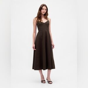 Gap Linen-Blend Seamed Corset Midi Dress Terra Brown NWT